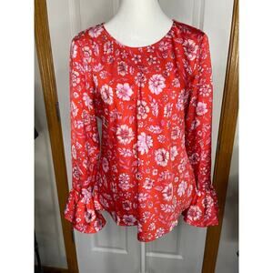 J. Crew Floral Bell Sleeve Top - Coral Red - Size S